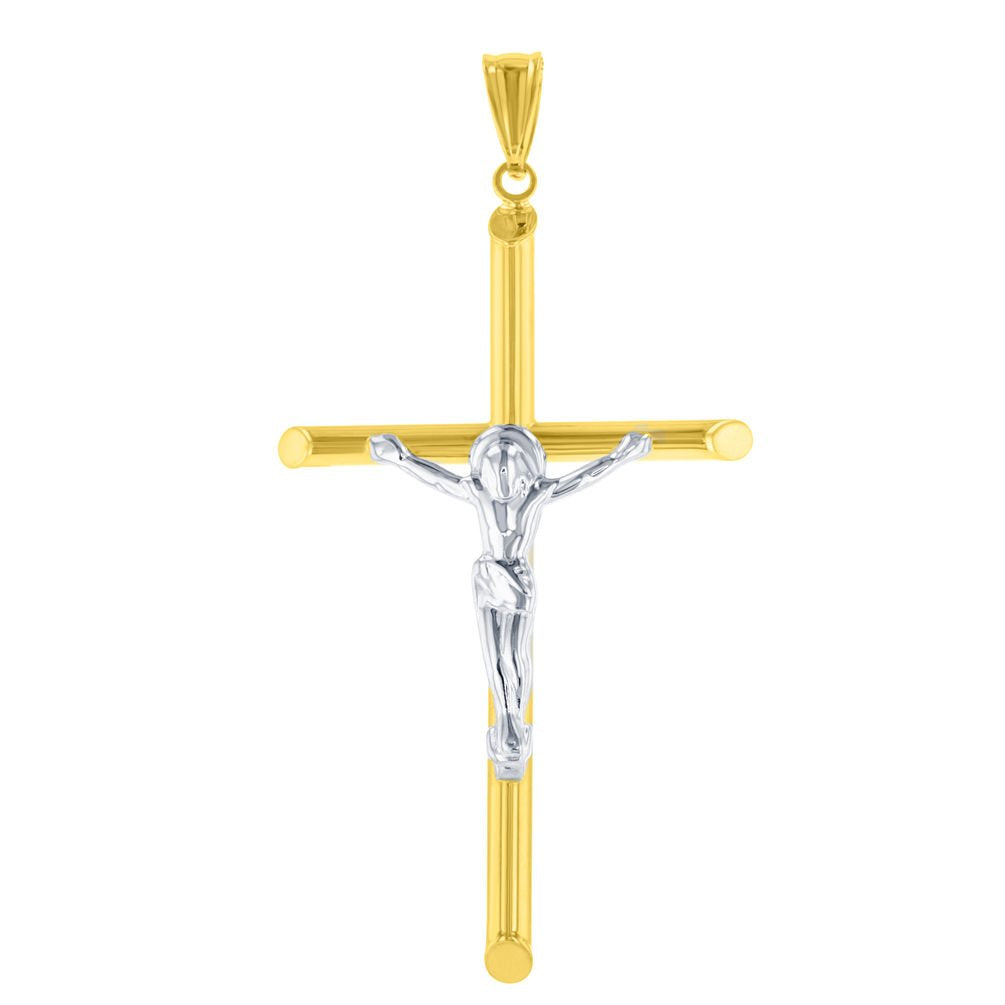 14k Two Tone Gold Large Simple Crucifix Pendant
