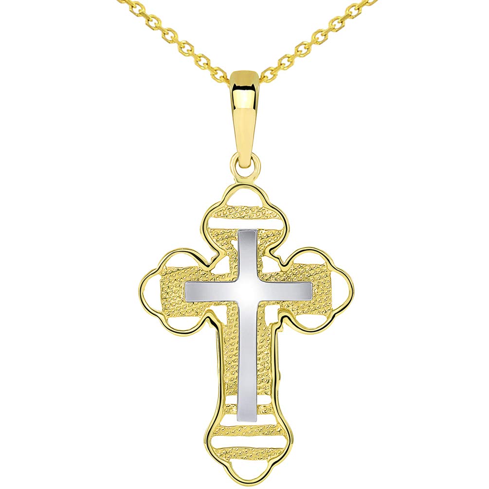 14k Two Tone Gold Outlined Orthodox Double Cross Pendant Jewelry