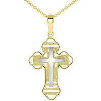Load image into Gallery viewer, 14k Two Tone Gold Outlined Orthodox Double Cross Pendant Necklace
