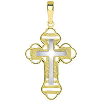 Load image into Gallery viewer, 14k Two Tone Gold Outlined Orthodox Double Cross Pendant Necklace

