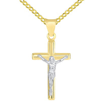 Load image into Gallery viewer, 14k Two Tone Gold Small Latin Cross Crucifix Pendant Cuban Necklace
