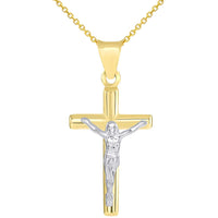 Load image into Gallery viewer, 14k Two Tone Gold Small Latin Cross Crucifix Pendant Necklace
