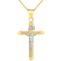 Load image into Gallery viewer, 14k Two Tone Gold Tubular Cross INRI Crucifix Pendant Necklace
