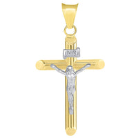 Load image into Gallery viewer, 14k Two Tone Gold Tubular Cross INRI Crucifix Pendant Necklace
