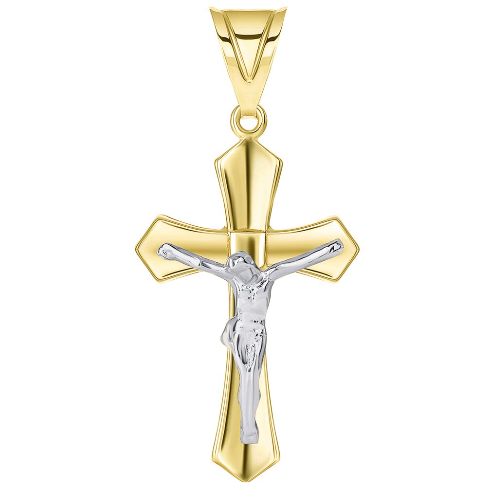 14k Two Tone Solid Gold Passion Christian Cross Crucifix Pendant