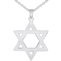 Load image into Gallery viewer, Solid 14k White Gold 1mm Thick Star Of David Pendant Necklace
