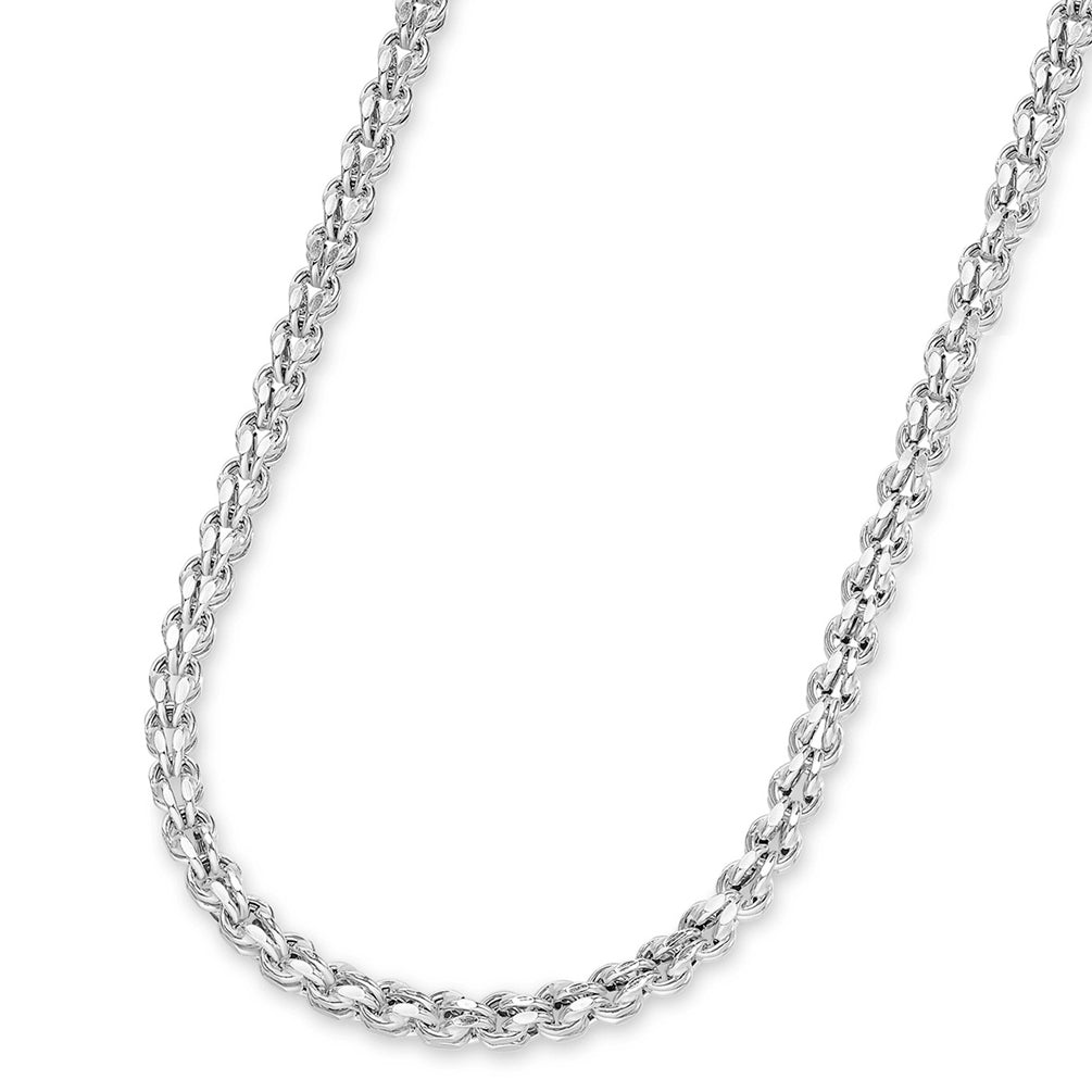 14k White Gold 3.5mm Interlink Huggie Link Chain Necklace with Lobster Claw Clasp