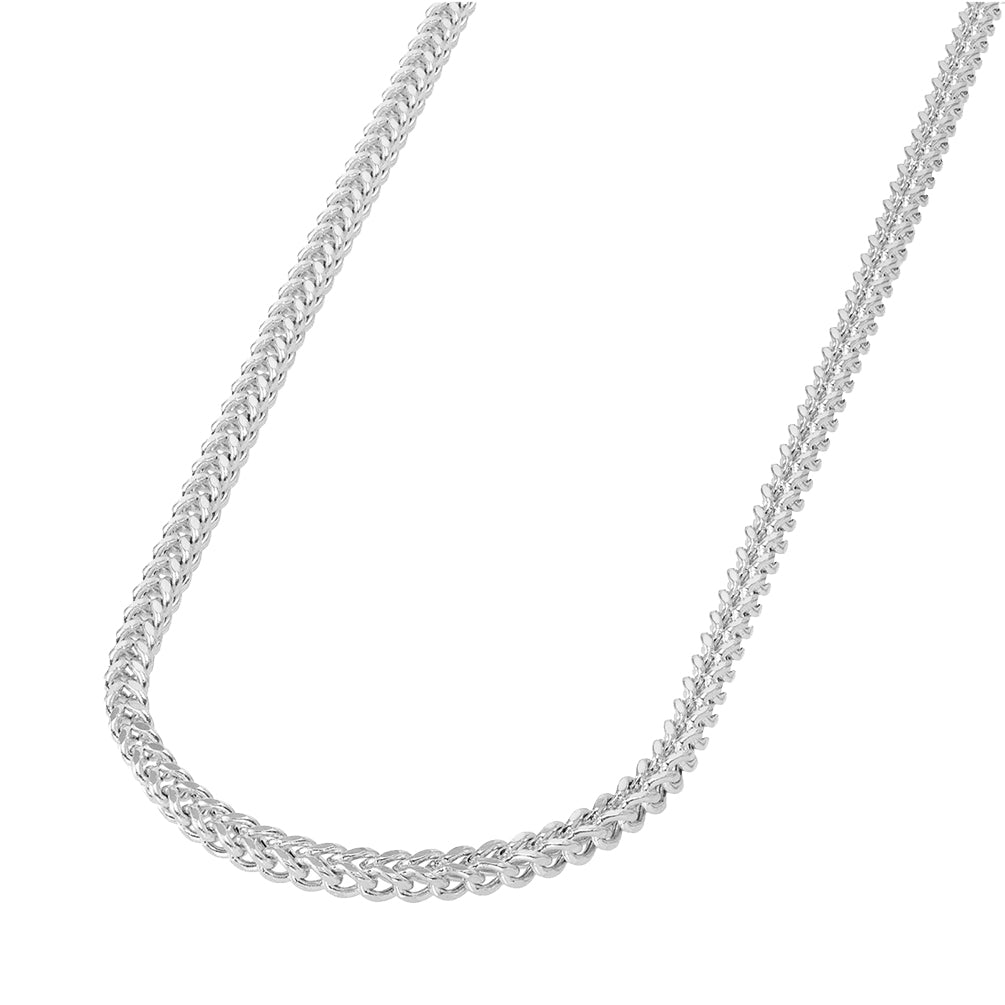 14k White Gold 4mm Hollow Square D/C Franco Chain Necklace with Lobster Claw Clasp