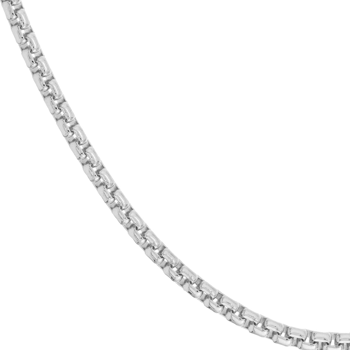 Solid 14k White Gold 4mm Round Box Chain Necklace with Lobster Lock