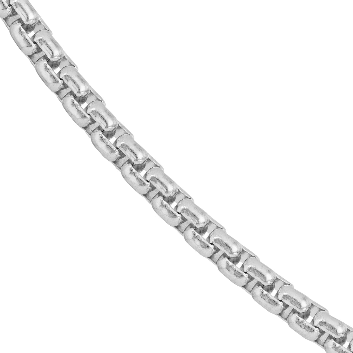 Solid 14k White Gold 5mm Round Box Chain Necklace with Lobster Lock