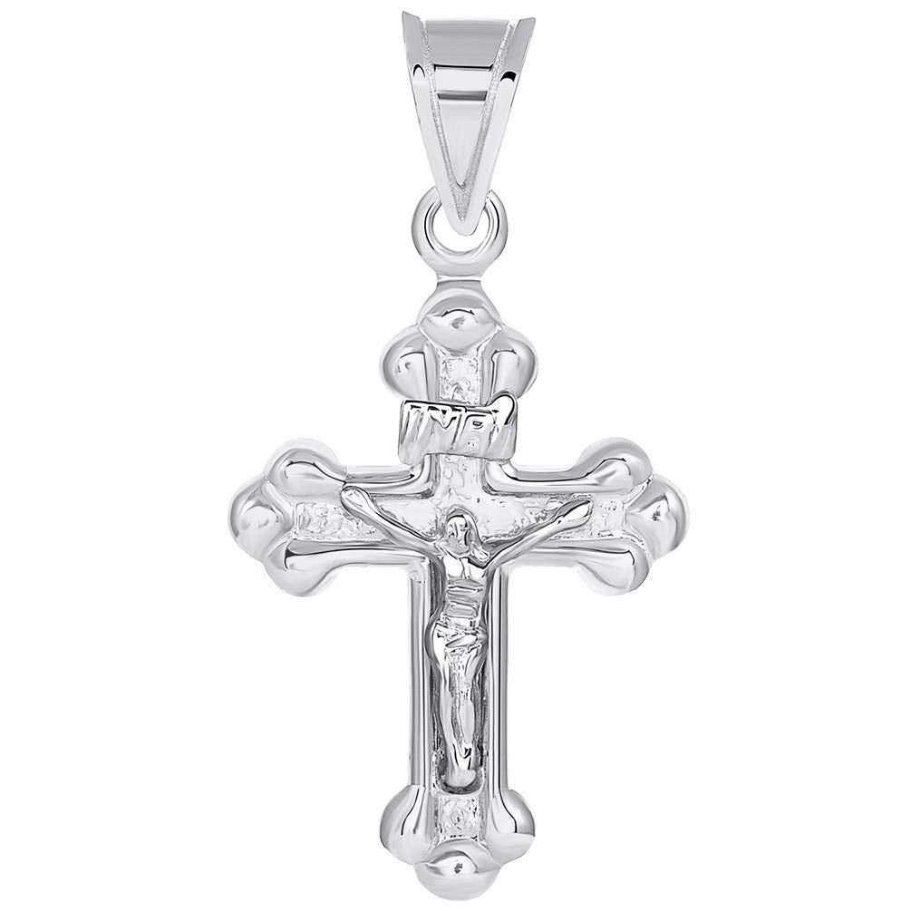 14k White Gold Christian INRI Cross Crucifix with Jesus Pendant