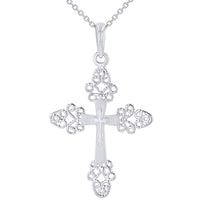 Load image into Gallery viewer, 14k White Gold Elegant Filigree Fleur de Lis Cross Pendant Necklace
