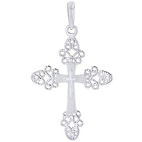 Load image into Gallery viewer, 14k White Gold Elegant Filigree Fleur de Lis Cross Pendant Necklace
