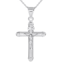 Load image into Gallery viewer, 14k White Gold Flat Tubuar INRI Crucifix Cross Pendant Necklace
