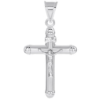 Load image into Gallery viewer, 14k White Gold Flat Tubuar INRI Crucifix Cross Pendant Necklace
