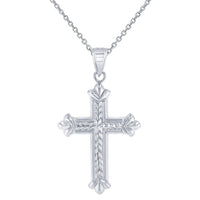 Load image into Gallery viewer, Textured 14k White Gold Fleur de Lis Cross Charm Pendant Necklace
