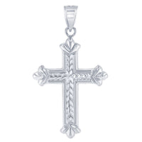 Load image into Gallery viewer, Textured 14k White Gold Fleur de Lis Cross Charm Pendant Necklace
