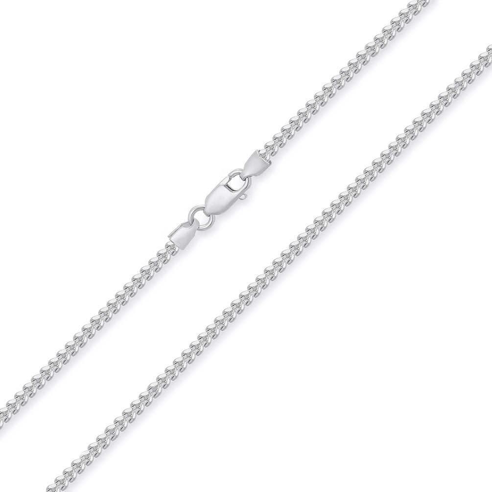 14k White Gold Hollow 2mm Square Franco Chain Necklace with Lobster Claw Clasp (Diamond-Cut)
