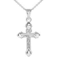 Load image into Gallery viewer, 14k White Gold INRI Fleur-de-Lis Crucifix Cross Pendant Necklace
