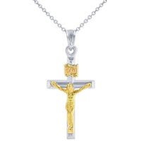 Load image into Gallery viewer, 14k White Gold Latin INRI Cross Two Tone Crucifix Pendant Necklace
