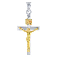 Load image into Gallery viewer, 14k White Gold Latin INRI Cross Two Tone Crucifix Pendant Necklace
