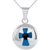 Load image into Gallery viewer, 14k White Gold Blue Evil Eye Religious Cross Pendant Necklace
