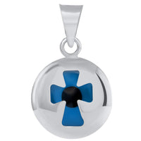 Load image into Gallery viewer, 14k White Gold Blue Evil Eye Religious Cross Pendant Necklace
