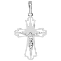 Load image into Gallery viewer, Solid 14k White Gold Religious Open Cross Jesus Crucifix Pendant Necklace
