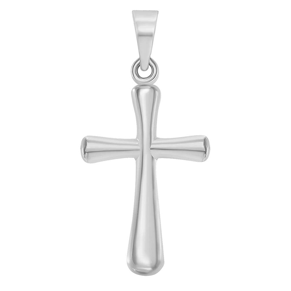 14k White Gold High Polished Religious Plain Simple Cross Charm Pendant (22.5 mm x 11.5 mm)