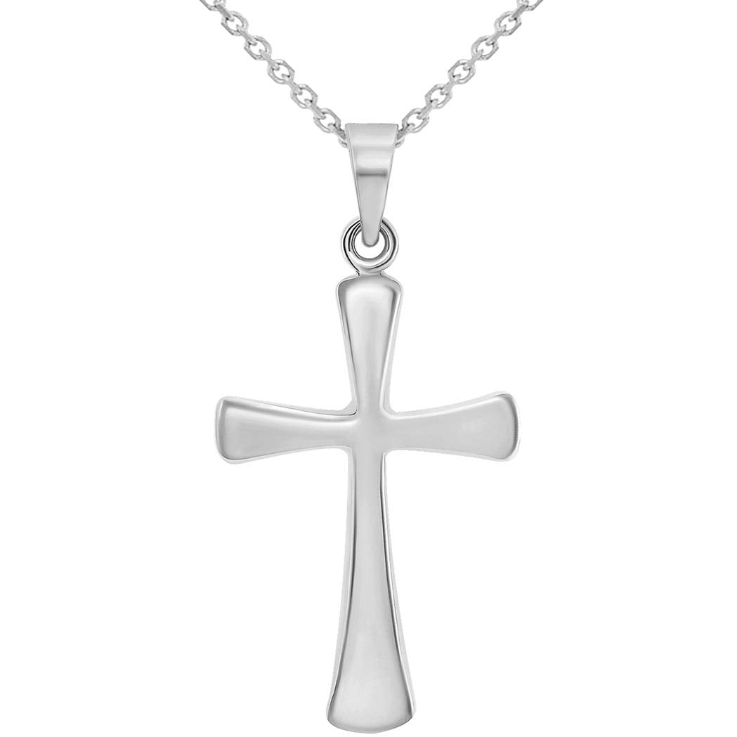 14k White Gold High Polished Religious Plain Simple Cross Pendant Necklace
