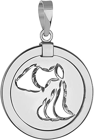 14k White Gold Reversible Zodiac Sign Medal Pendant