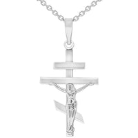 Load image into Gallery viewer, High Polish 14k White Gold Russian Orthodox Cross Crucifix Pendant Necklace
