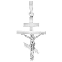 Load image into Gallery viewer, High Polish 14k White Gold Russian Orthodox Cross Crucifix Pendant Necklace
