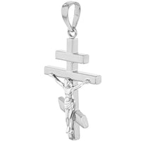 Load image into Gallery viewer, High Polish 14k White Gold Russian Orthodox Cross Crucifix Pendant Necklace
