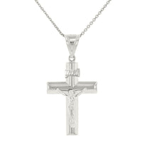 Load image into Gallery viewer, 14k White Gold Simple Cross Charm Crucifix with Jesus Pendant Necklace
