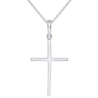 Load image into Gallery viewer, 14k White Gold Solid Slender Slope Christian Cross Pendant Necklace
