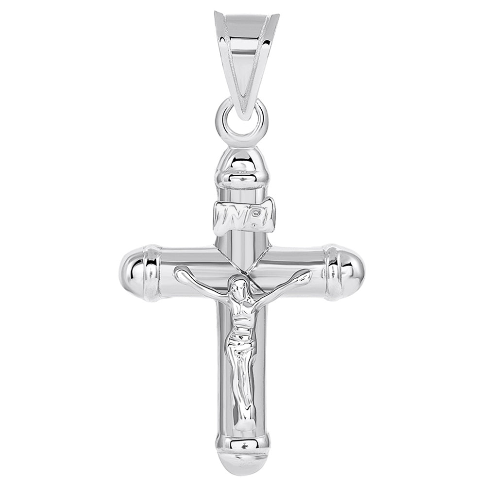 14k White Gold Tubuar INRI Crucifix Religious Cross Pendant