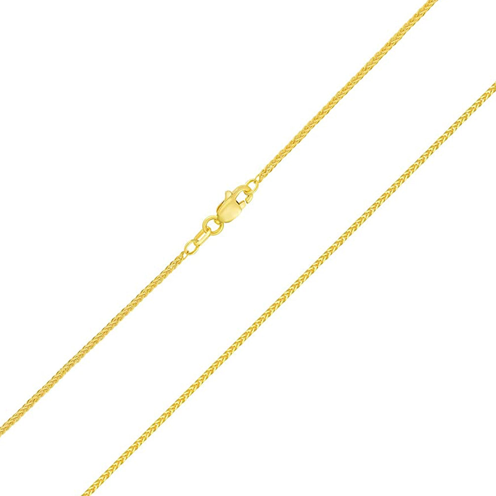 14k Yellow Gold 1mm Square Braided Classic Wheat Chain Necklace with Lobster Claw Clasp