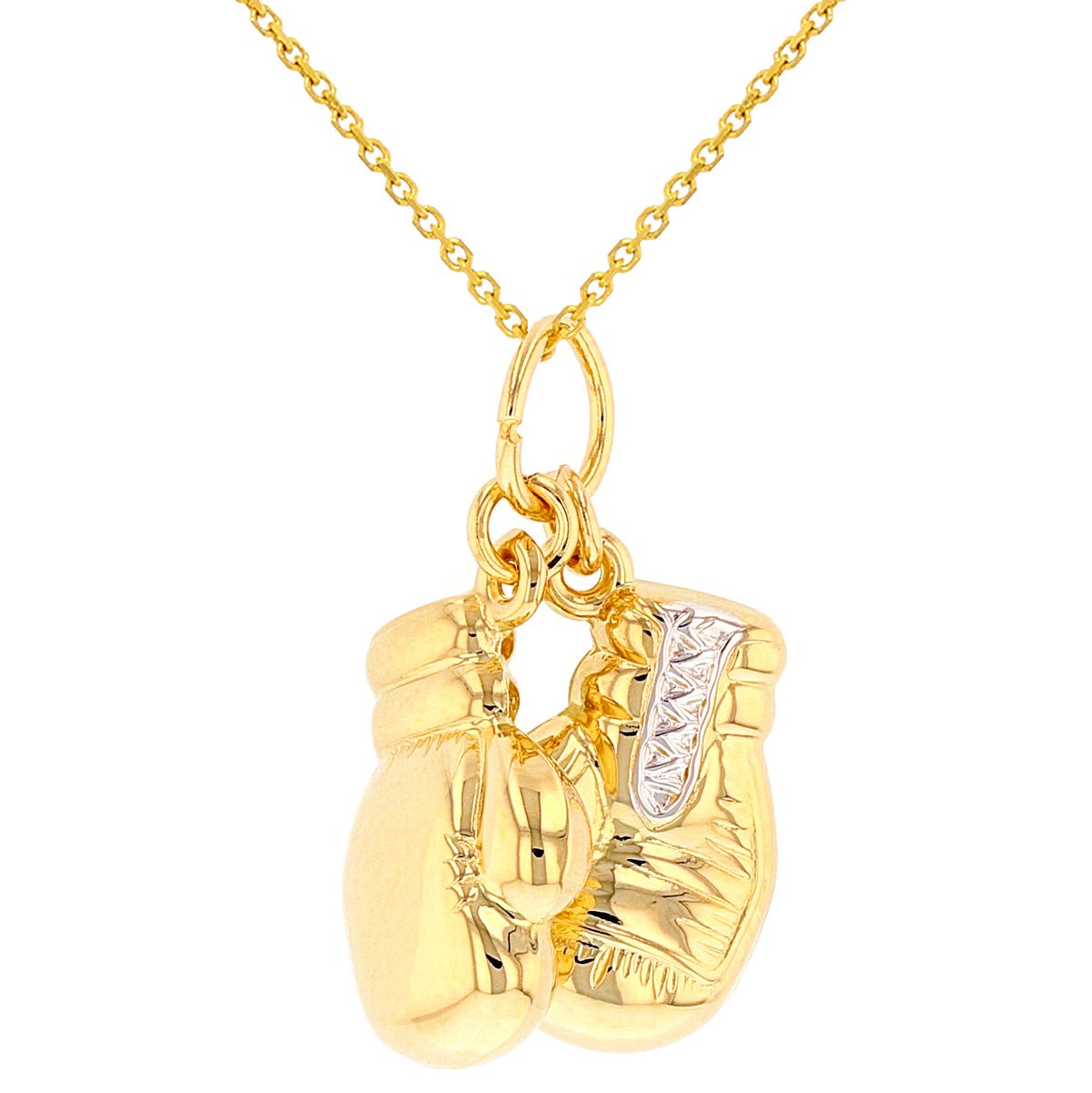 High Polish 14k Yellow Gold 3D Boxing Gloves Charm Sports Pendant Necklace