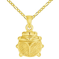 Load image into Gallery viewer, 14k Yellow Gold 3D Ladybug Charm Good Luck Pendant with Figaro Chain Necklace
