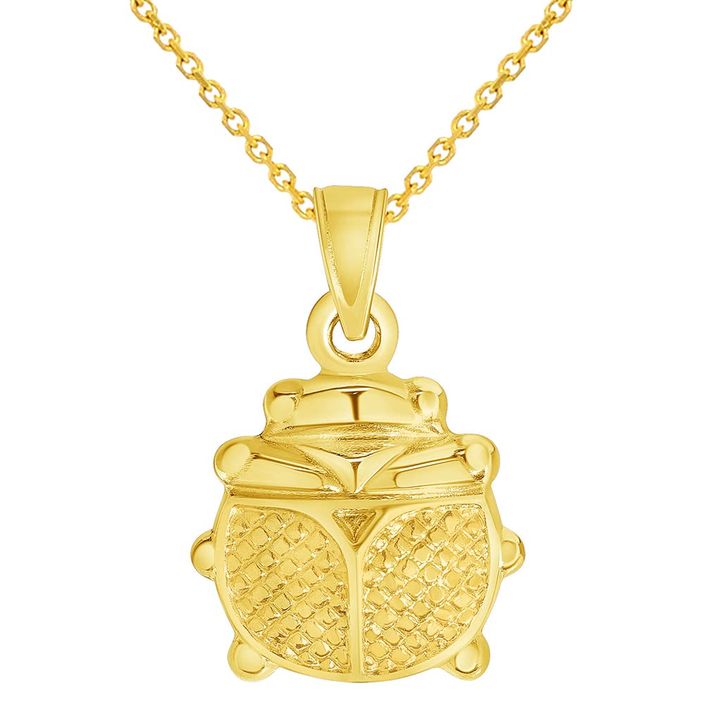 14k Yellow Gold 3D Ladybug Charm Good Luck Pendant Necklace