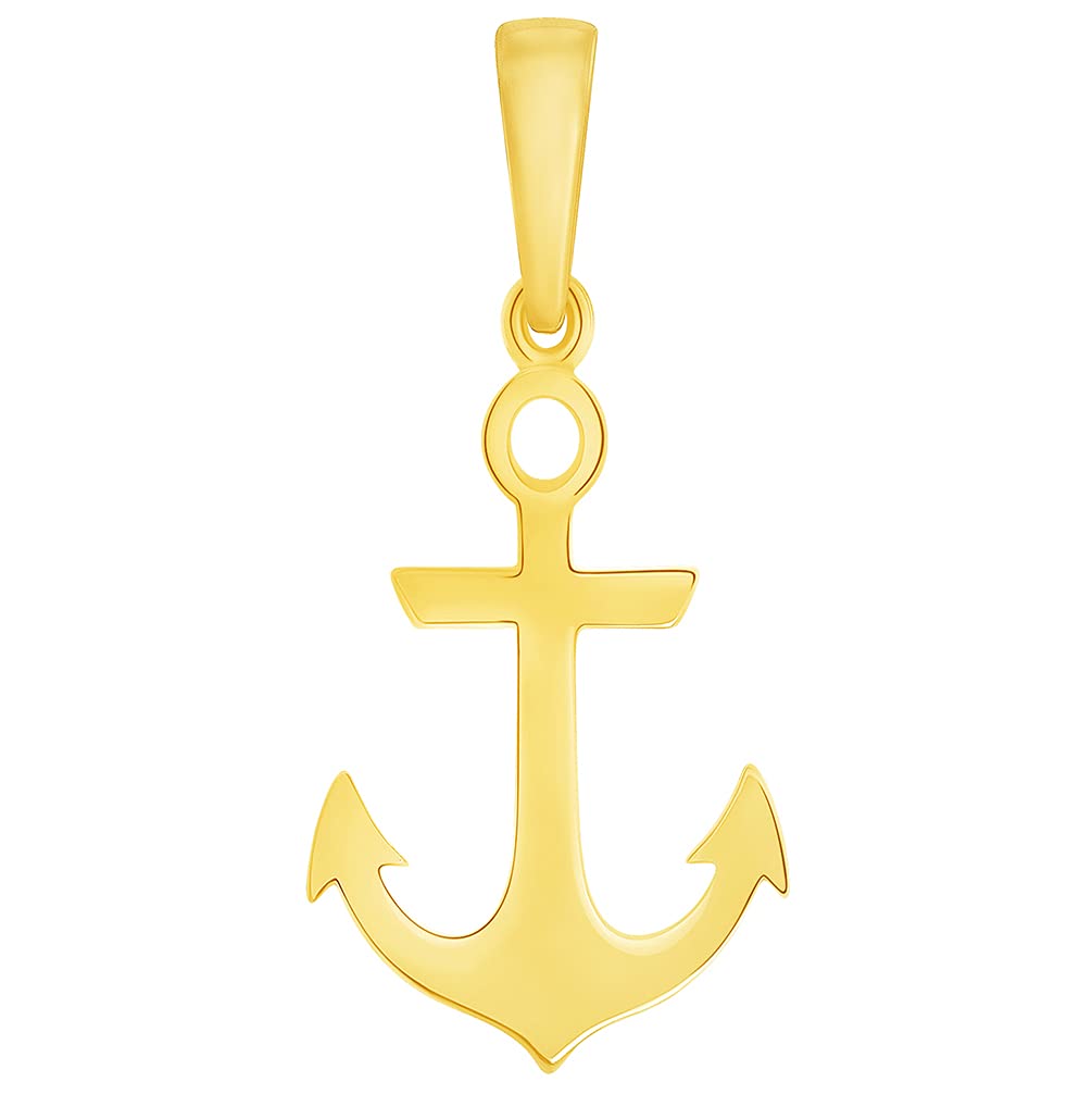 Solid 14k Yellow Gold Anchor Silhouette Charm Nautical Pendant