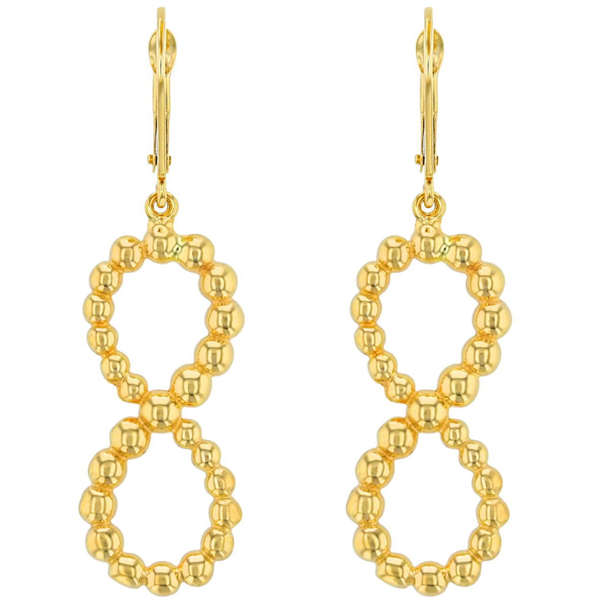 14k Yellow Gold Beaded Infinity Earrings with Leverback