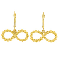 Load image into Gallery viewer, 14k Yellow Gold Beaded Infinity Symbol Dangling Earrings with Leverback
