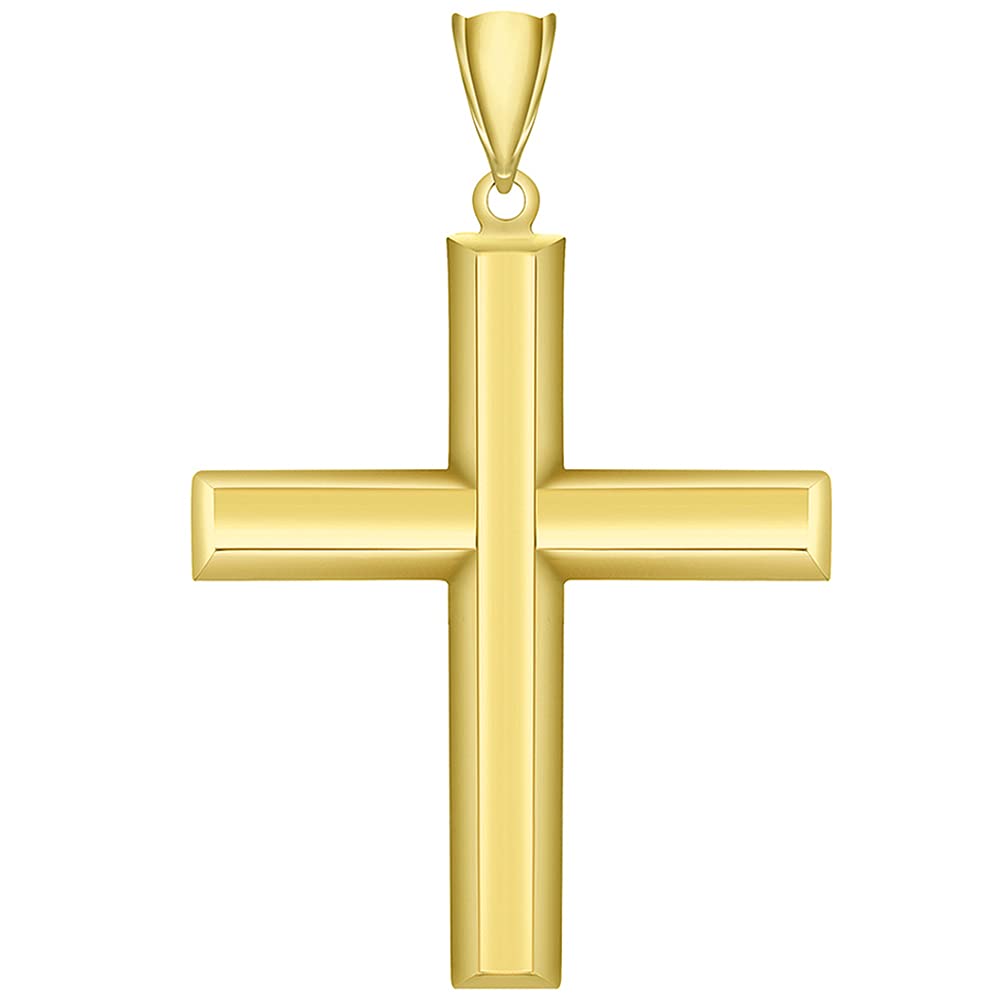 High Polish 14k Yellow Gold Beveled Edge Religious Plain Cross Pendant with Horizontal Long Arms