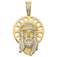 Load image into Gallery viewer, 14k Yellow Gold CZ Face of Jesus Christ with Halo Pendant
