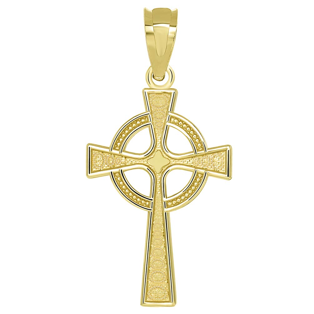 14k Yellow Gold Celtic Cross with Eternity Circle Pendant