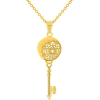 Load image into Gallery viewer, 14k Yellow Gold Chakra Mandala Key Pendant Necklace
