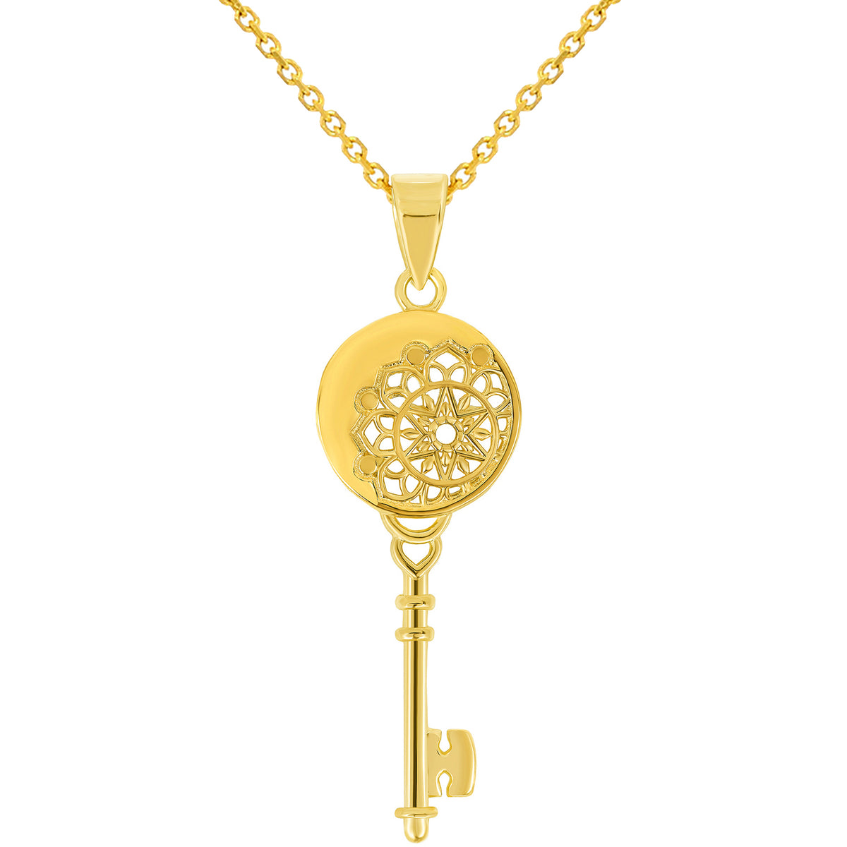 14k Yellow Gold Chakra Mandala Key Pendant Necklace