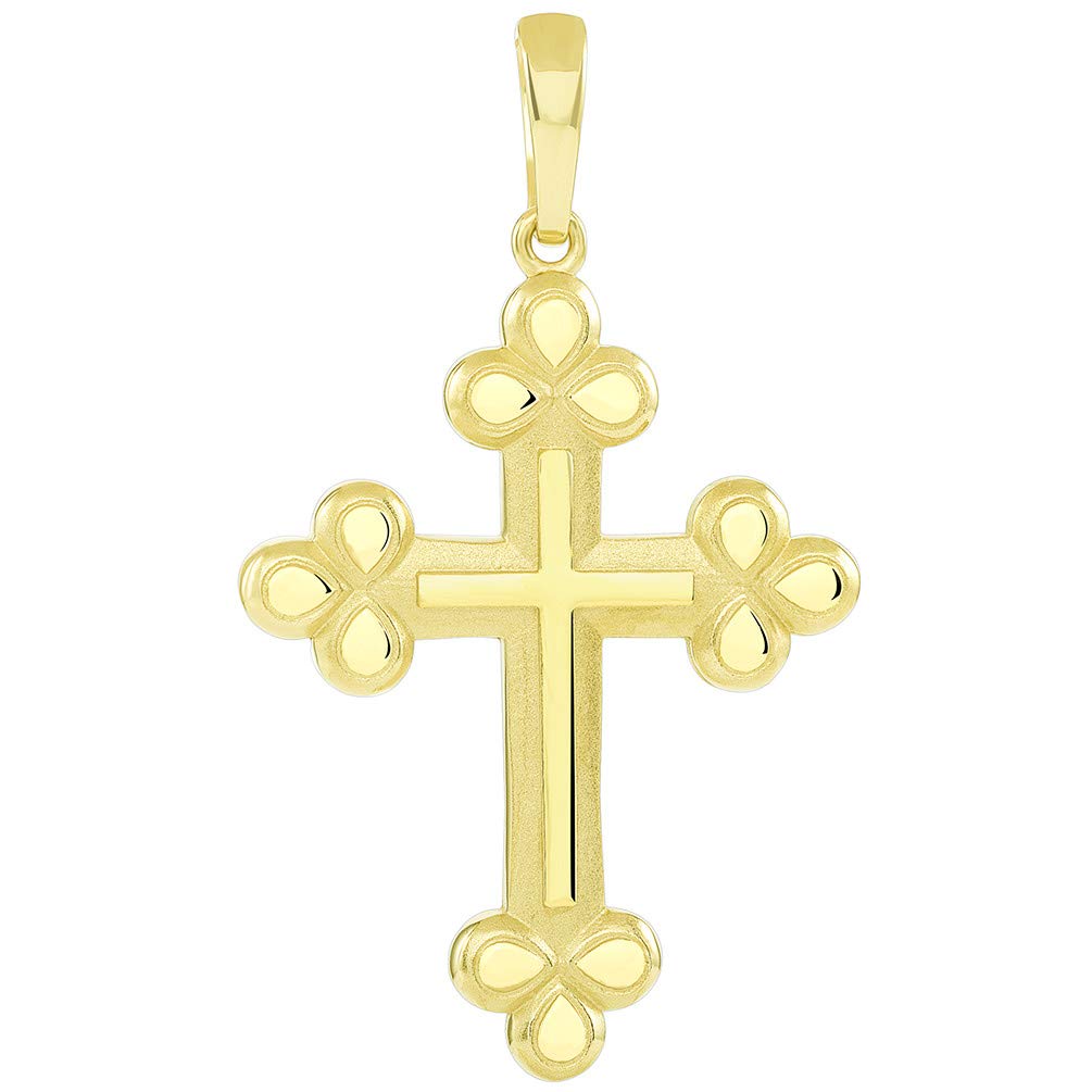 14k Yellow Gold Christian Eastern Orthodox Cross Pendant with Polished and Matte Finish